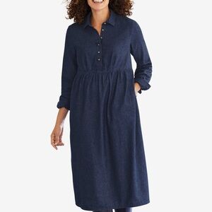 Women Within Blue Denim Shirt Dress 14W Long Sleeves Office All Seasons Cotton